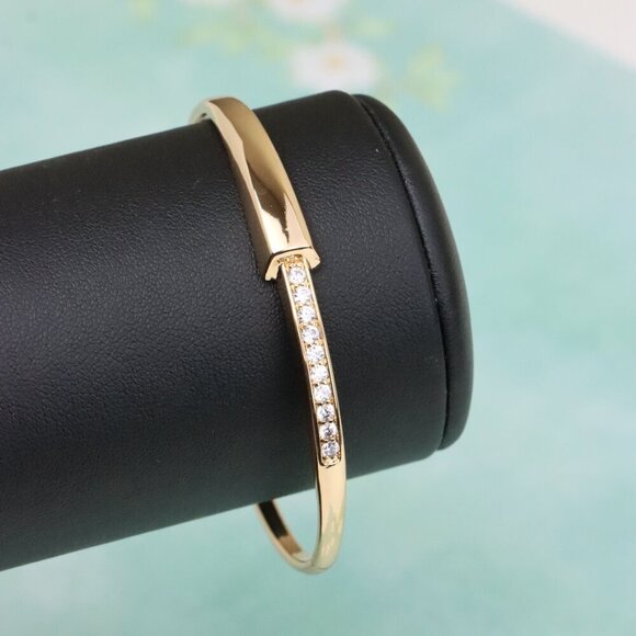 Minimalist Rose Gold Bangle with Sleek Cubic Zirconia Accent Line, XPBL0555 - Picture 5 of 12